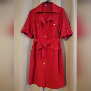 Belted Button-Up Red Dress - Sharagano - Size 14